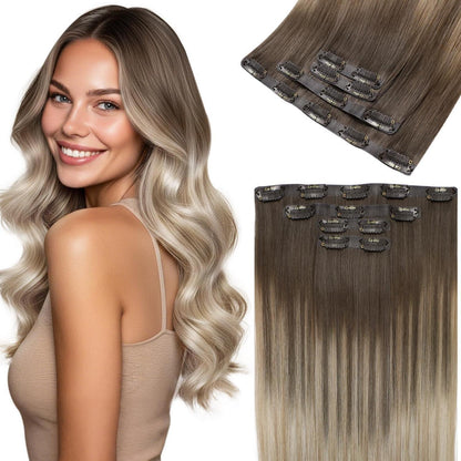 Echthaar Clip-in Extensions Ombre Blond 40cm