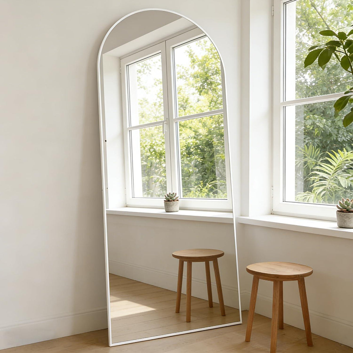 Ganzkörperspiegel Bogen 165x60cm – Freistehend & Wandmontage Weiß