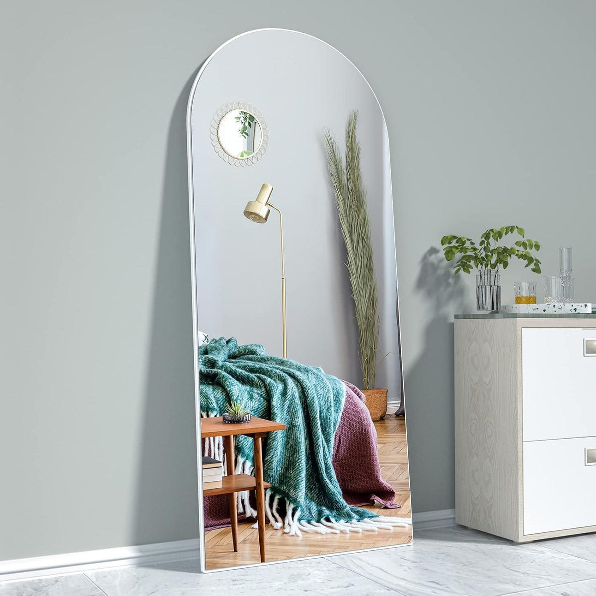 Ganzkörperspiegel Bogen 165x60cm – Freistehend & Wandmontage Weiß