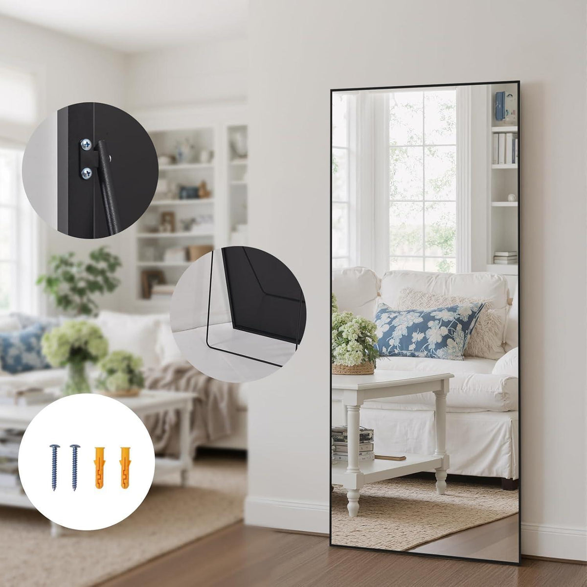 Ganzkörperspiegel 180x76cm – Steh- & Wandspiegel mit Aluminiumrahmen Schwarz
