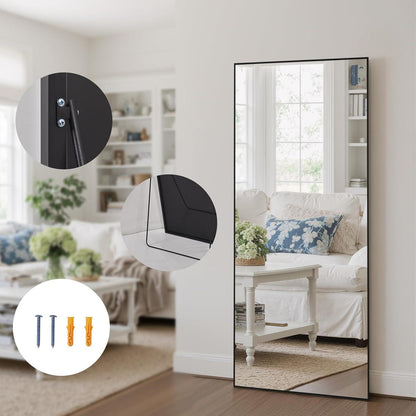 Ganzkörperspiegel 180x76cm – Steh- & Wandspiegel mit Aluminiumrahmen Schwarz