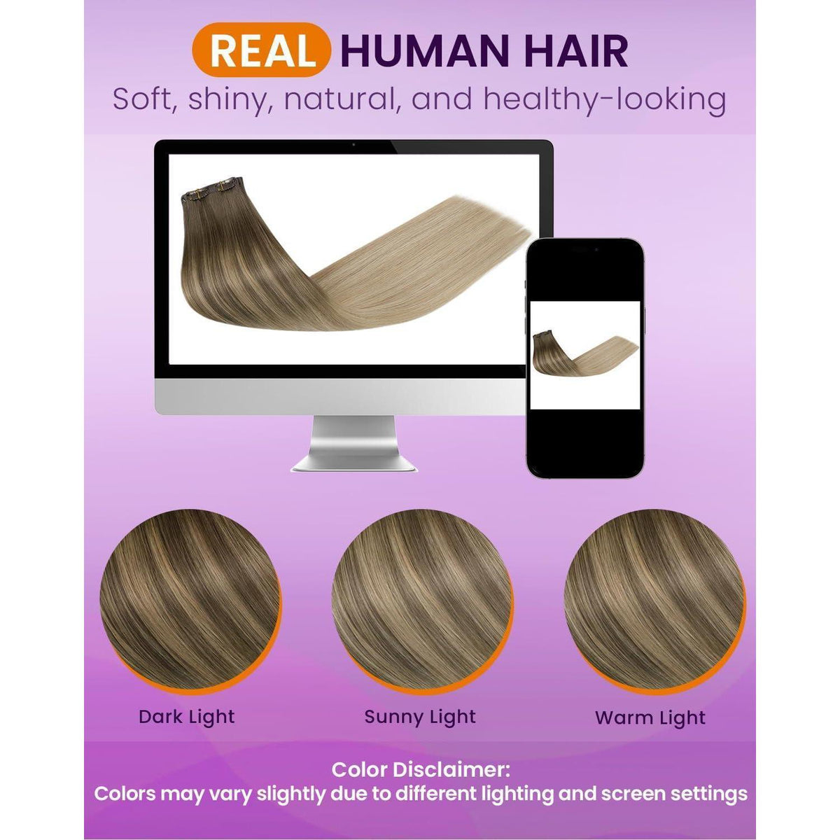 Echthaar Clip-in Extensions Balayage Hellbraun Ombre