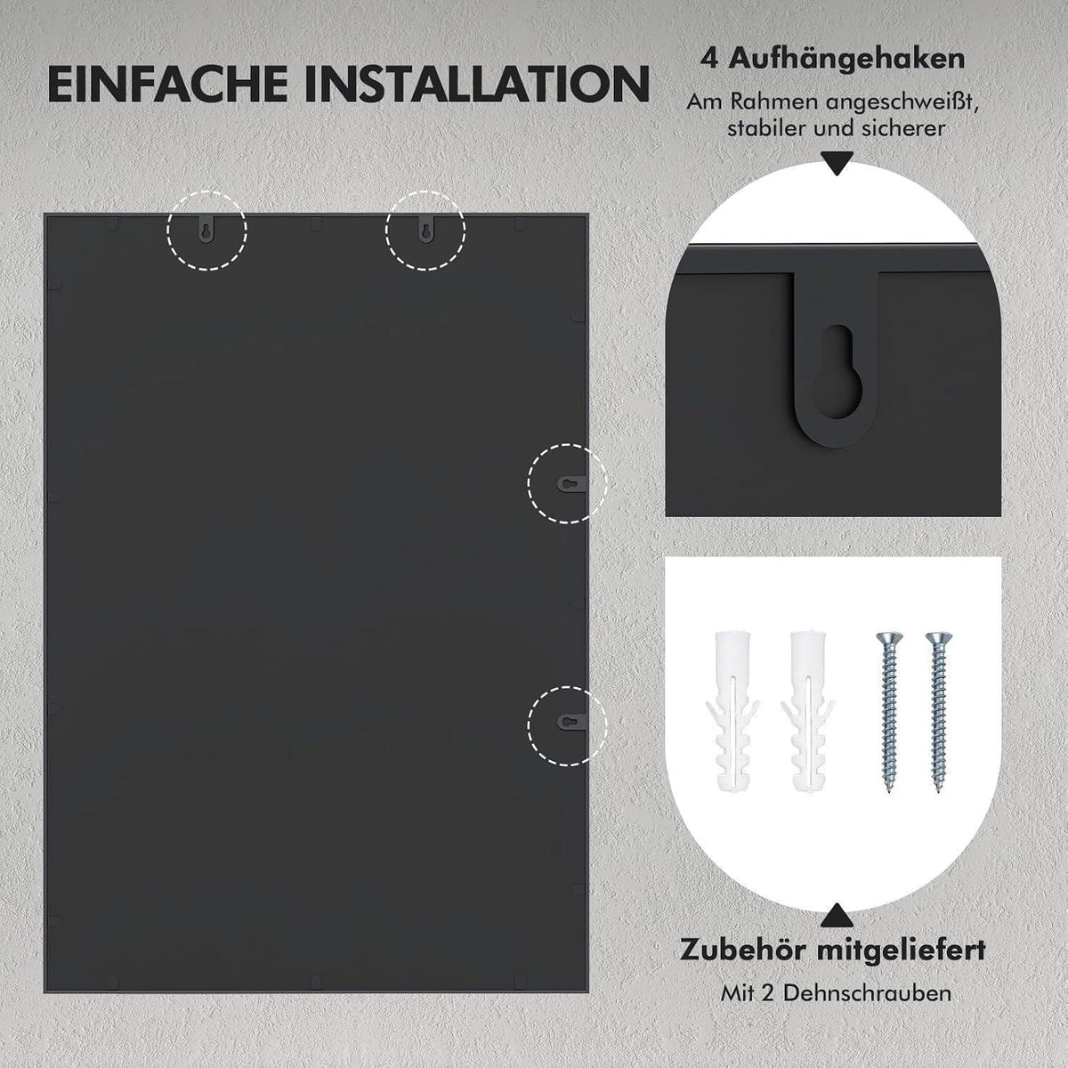 RELAX4LIFE Wandspiegel 100x70cm – Explosionsgeschütztes Glas & Metallrahmen