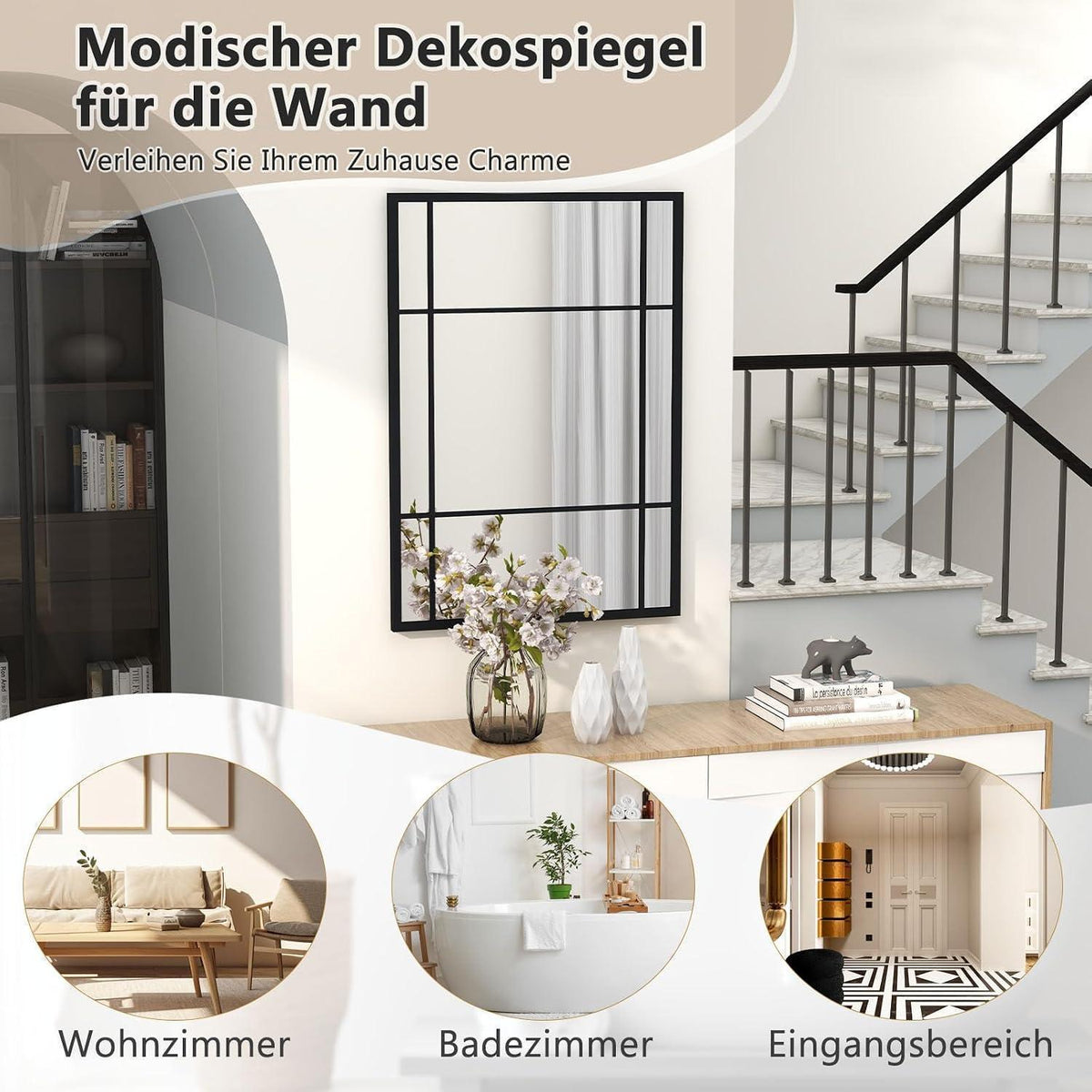 RELAX4LIFE Wandspiegel 100x70cm – Explosionsgeschütztes Glas & Metallrahmen