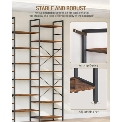 7-Etagen Bücherregal Braun-Schwarz | Standregal Vintage 24x152x217cm