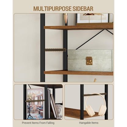 7-Etagen Bücherregal Braun-Schwarz | Standregal Vintage 24x152x217cm