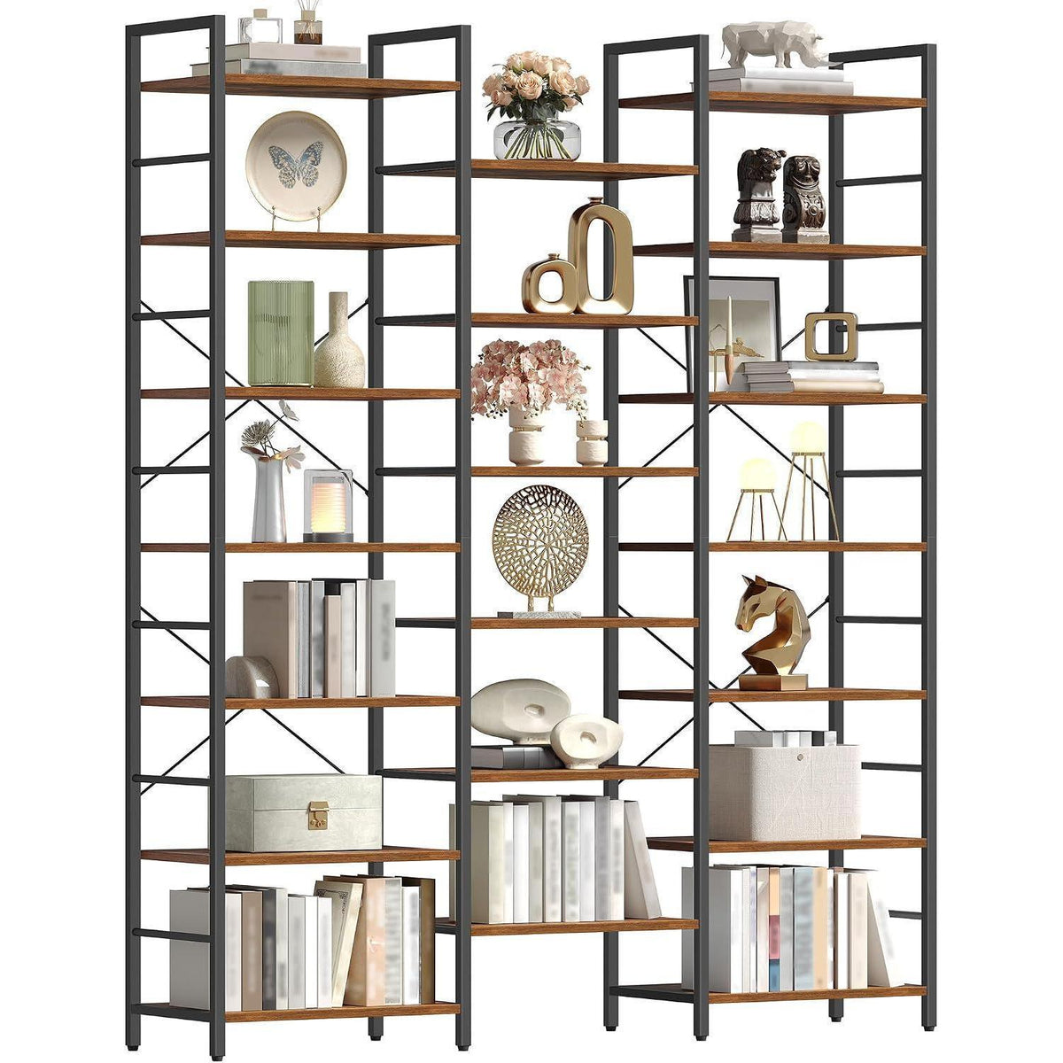 7-Etagen Bücherregal Braun-Schwarz | Standregal Vintage 24x152x217cm