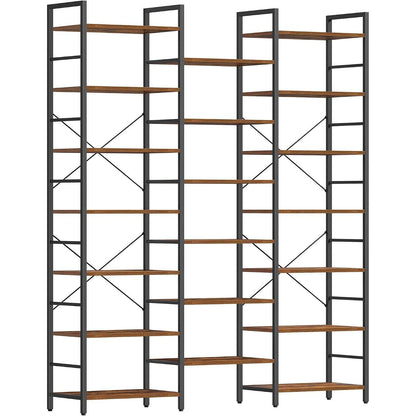 7-Etagen Bücherregal Braun-Schwarz | Standregal Vintage 24x152x217cm