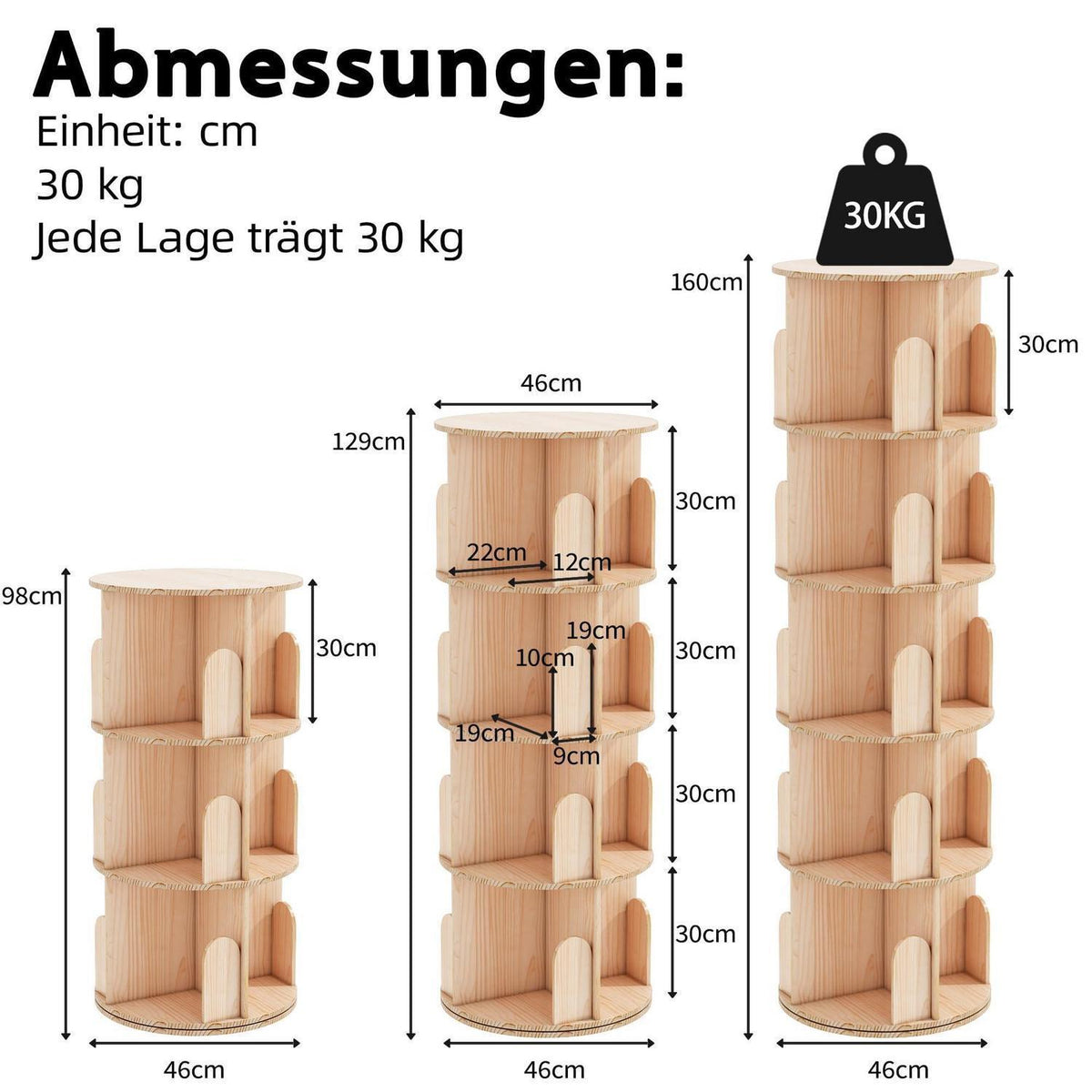 Drehbares Kinderbücherregal aus Massivholz, 5 Ebenen