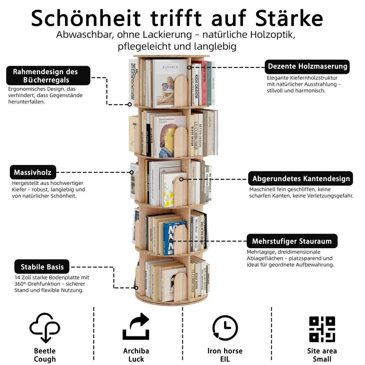 Drehbares Kinderbücherregal aus Massivholz, 5 Ebenen