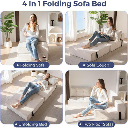 Klappsofa mit Schlaffunktion – Bequemes Bodensofa Creme
