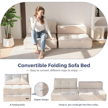 Klappsofa mit Schlaffunktion – Bequemes Bodensofa Creme