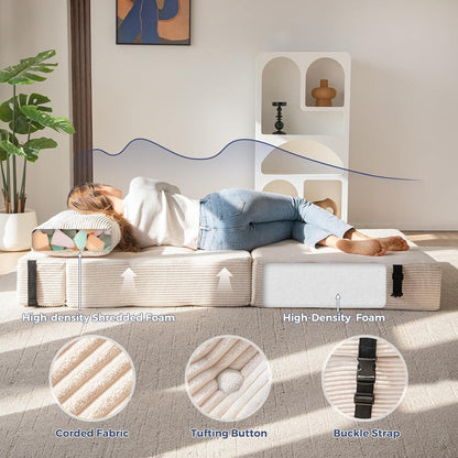 Klappsofa mit Schlaffunktion – Bequemes Bodensofa Creme