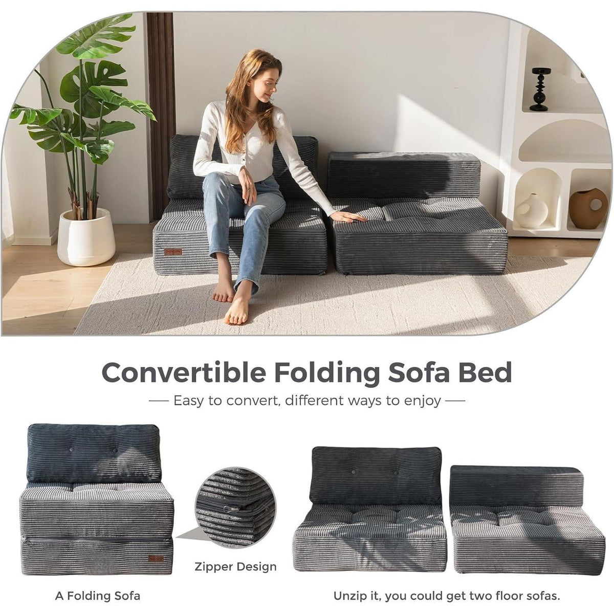 Klappsofa mit Schlaffunktion – Grau, 160x80x40 cm