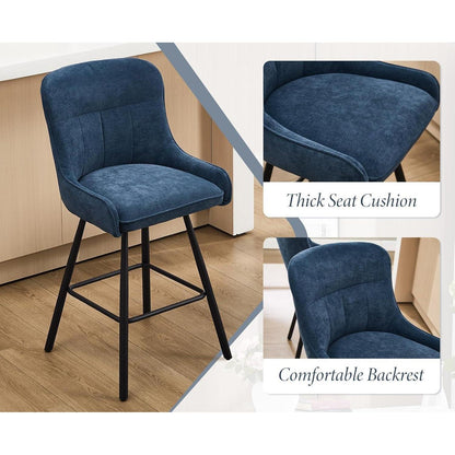 Blauer Barhocker 2er Set mit Rückenlehne & Fußstütze
