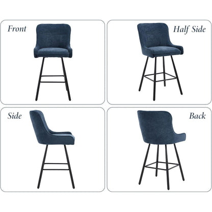 Blauer Barhocker 2er Set mit Rückenlehne & Fußstütze