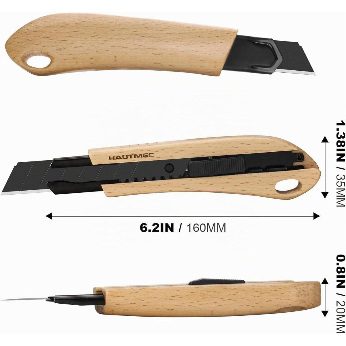 Teppichmesser mit einziehbarer Klinge und Holzgriff