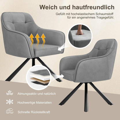Drehbare Esszimmerstühle 2er Set mit Samt & Armlehnen