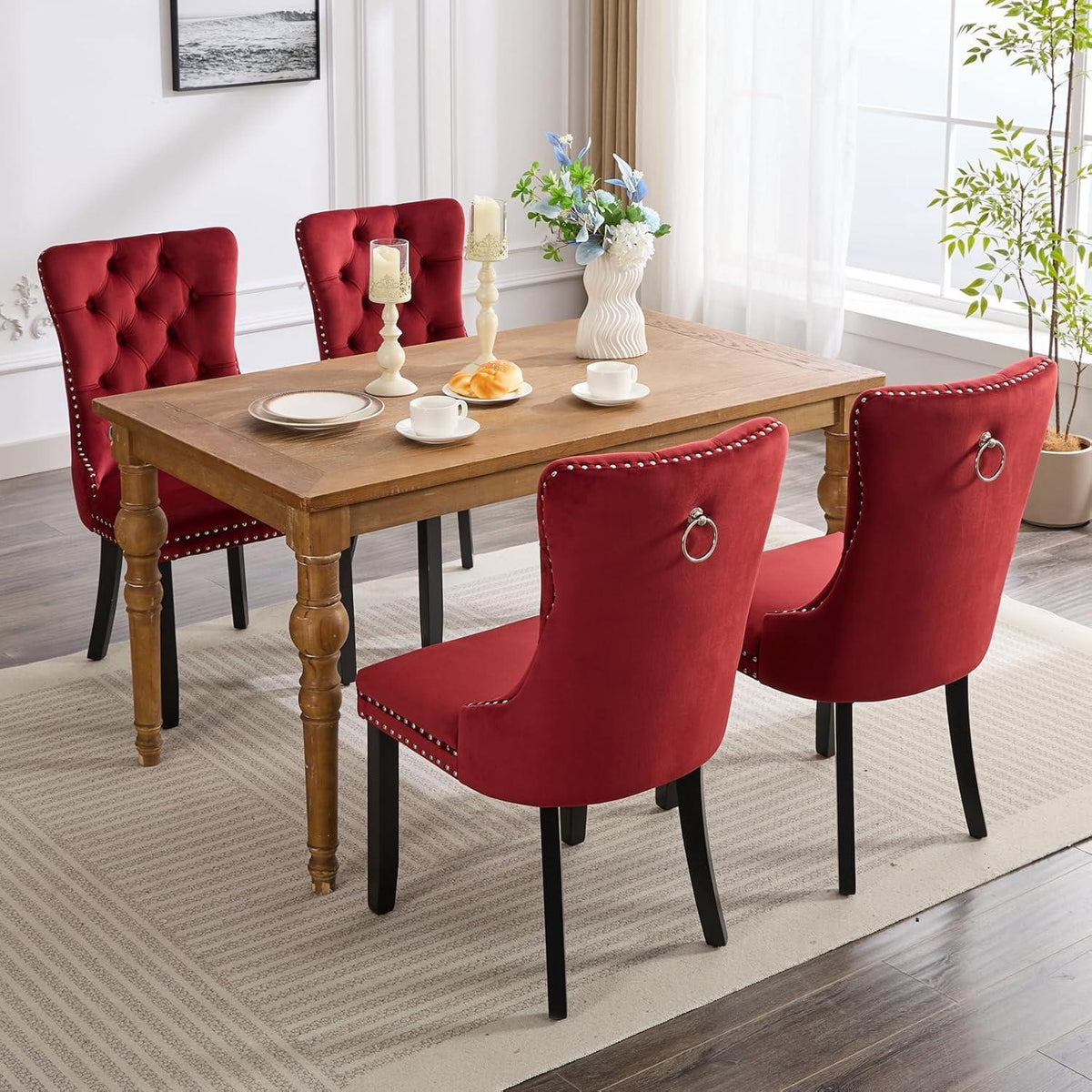 Samt-Esszimmerstühle 4er Set – Burgunderrot, Modern & Komfortabel