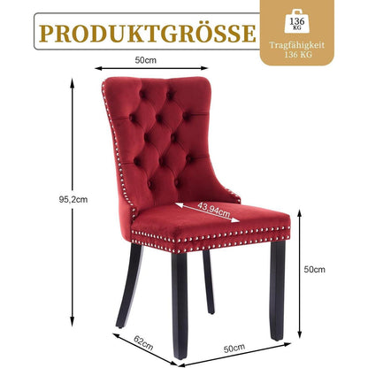Samt-Esszimmerstühle 2er Set – Burgunderrot, Modern & Komfortabel