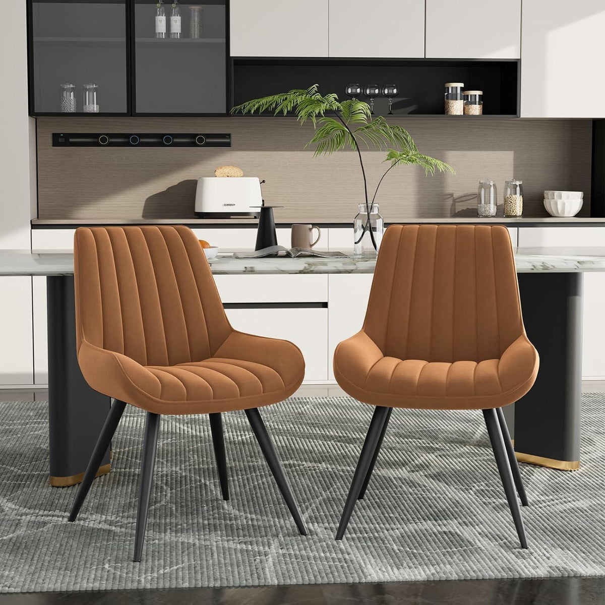Esszimmerstühle 2er Set | Braun | Polsterstühle mit Sitzkissen