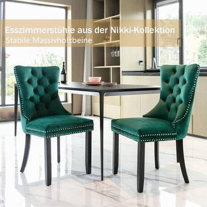 Gepolsterte Esszimmerstühle 2er-Set, Samt & Massivholz