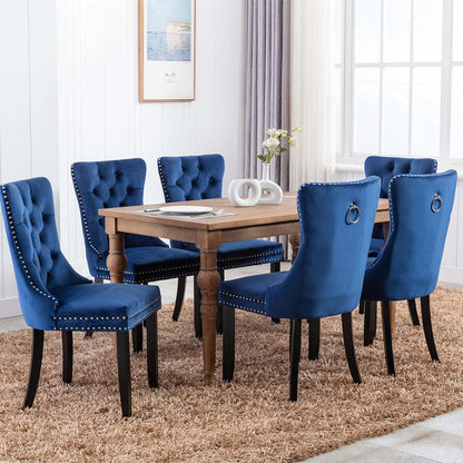 Samt Esszimmerstühle 6er Set mit Massivholzbeinen, Blau