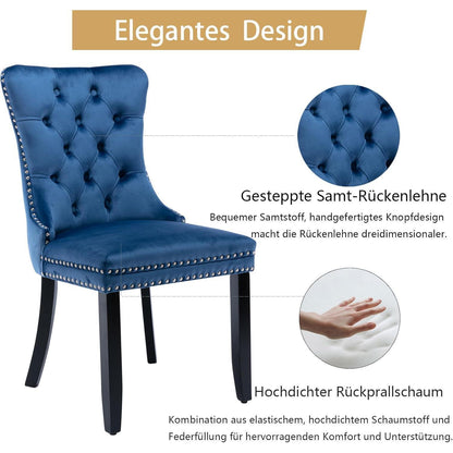 Samt Esszimmerstühle 6er Set mit Massivholzbeinen, Blau