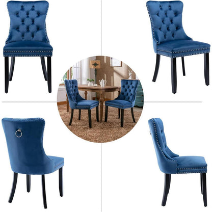 Samt Esszimmerstühle 6er Set mit Massivholzbeinen, Blau