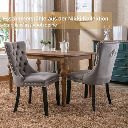 Gepolsterte Esszimmerstühle 2er-Set Grau mit Massivholzbeinen