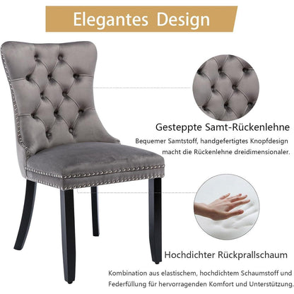 Samt Esszimmerstühle 6er Set mit Massivholzbeinen, Grau