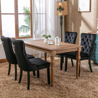 Samt Esszimmerstühle 4er Set mit Massivholzbeinen Schwarz