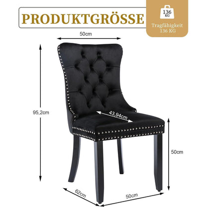 Samt Esszimmerstühle 4er Set mit Massivholzbeinen Schwarz