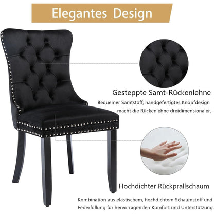 Samt Esszimmerstühle 4er Set mit Massivholzbeinen Schwarz