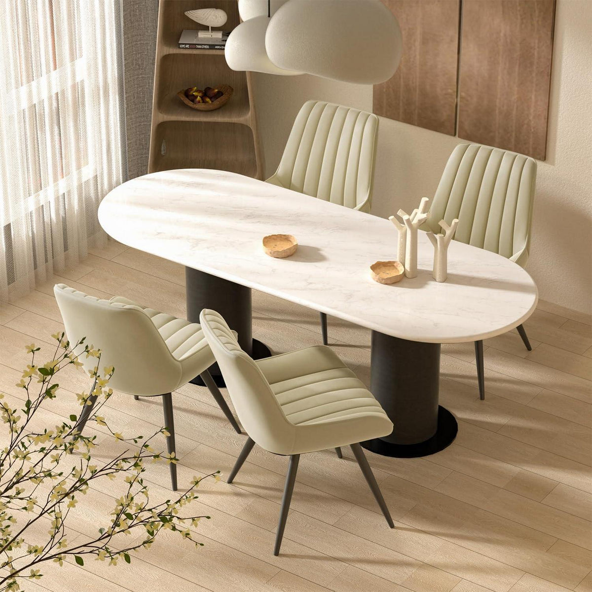 Esszimmerstühle 4er Set | Beige Polsterstühle mit Sitzkissen