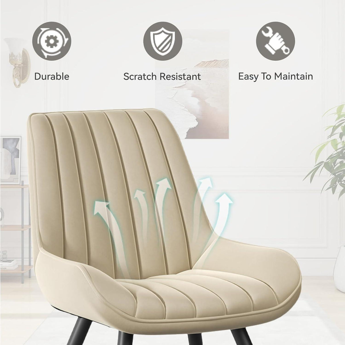 Esszimmerstühle 4er Set | Beige Polsterstühle mit Sitzkissen