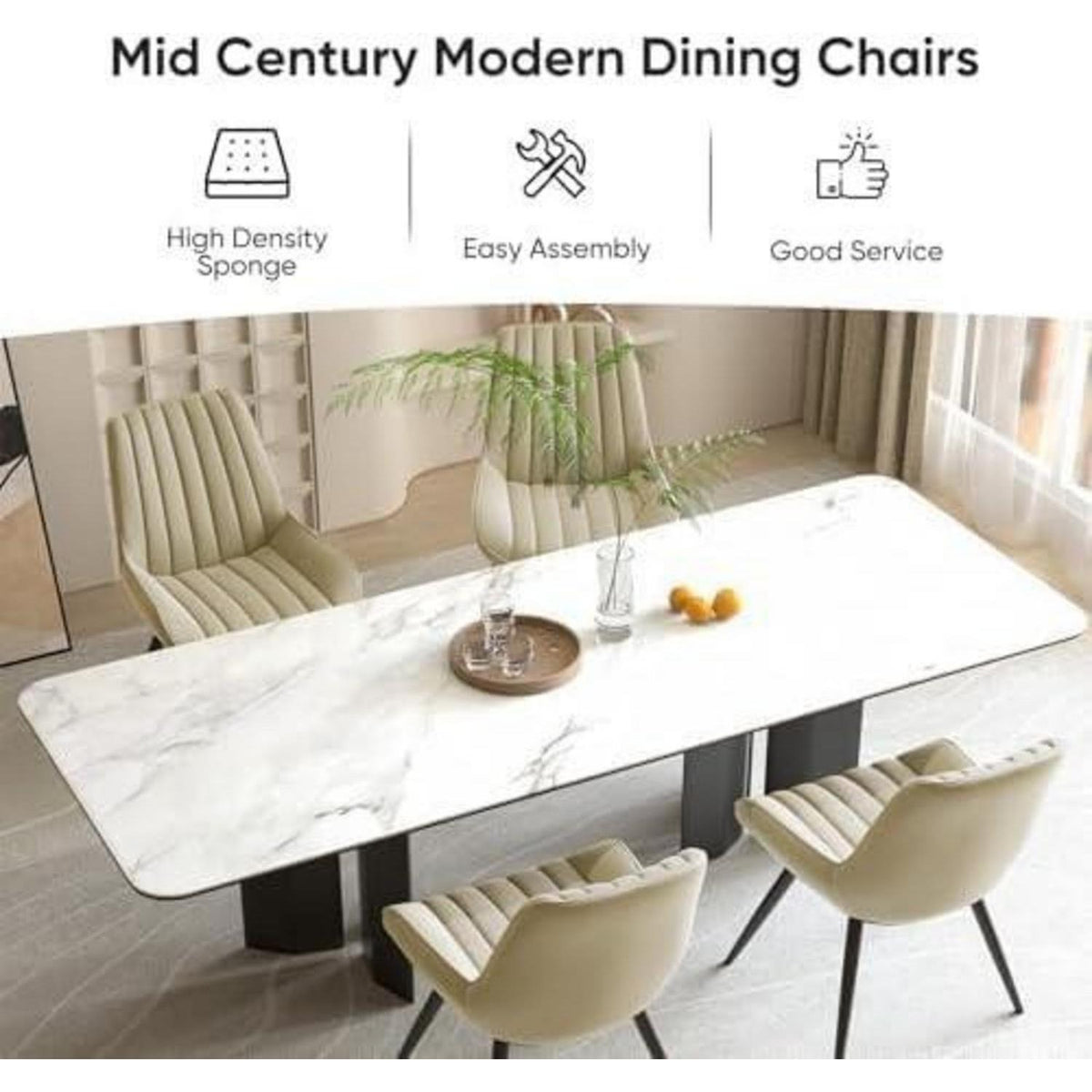 Esszimmerstühle 4er Set | Beige Polsterstühle mit Sitzkissen