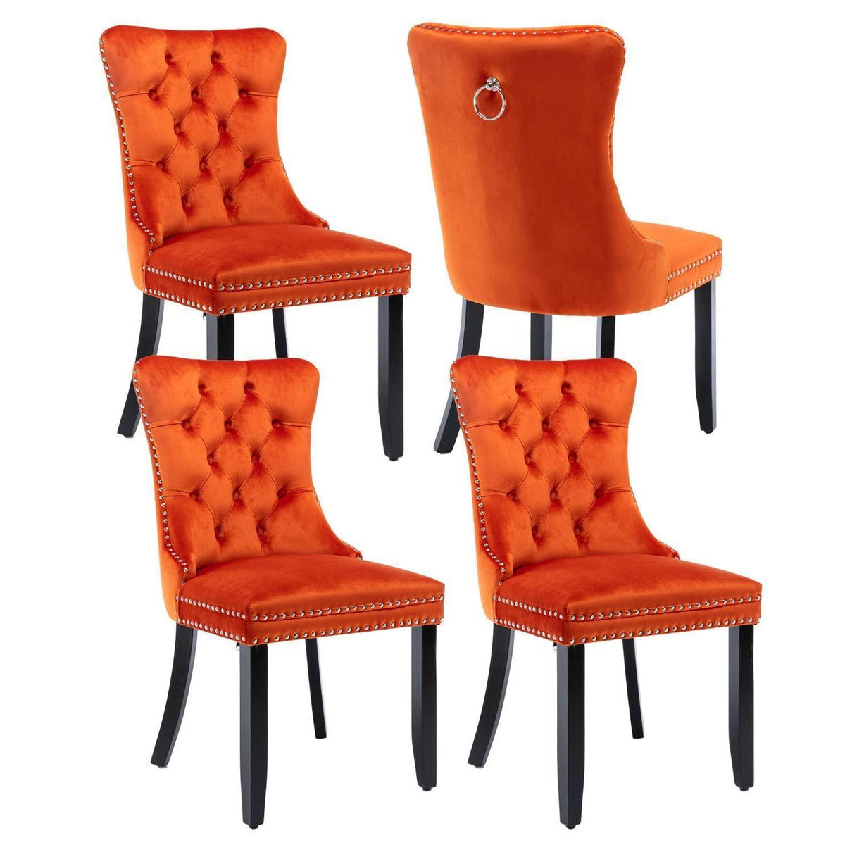 Samt-Esszimmerstühle 4er Set mit Massivholzbeinen, Orange