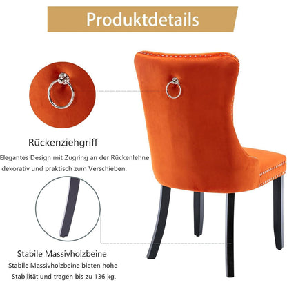 Samt-Esszimmerstühle 4er Set mit Massivholzbeinen, Orange