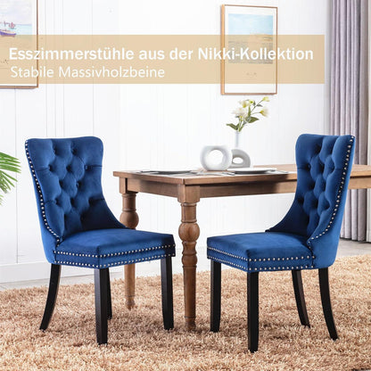 Samt Esszimmerstühle 4er Set mit Massivholzbeinen, Blau