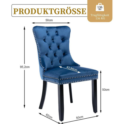 Samt-Esszimmerstühle 2er-Set mit Massivholzbeinen, Blau