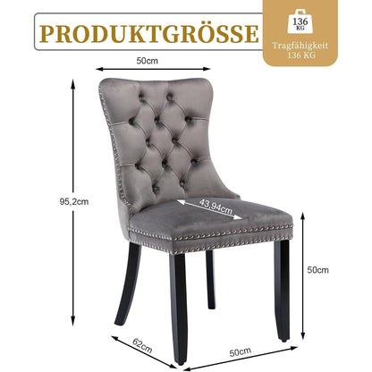 Samt-Esszimmerstühle 4er-Set mit Massivholzbeinen, Grau