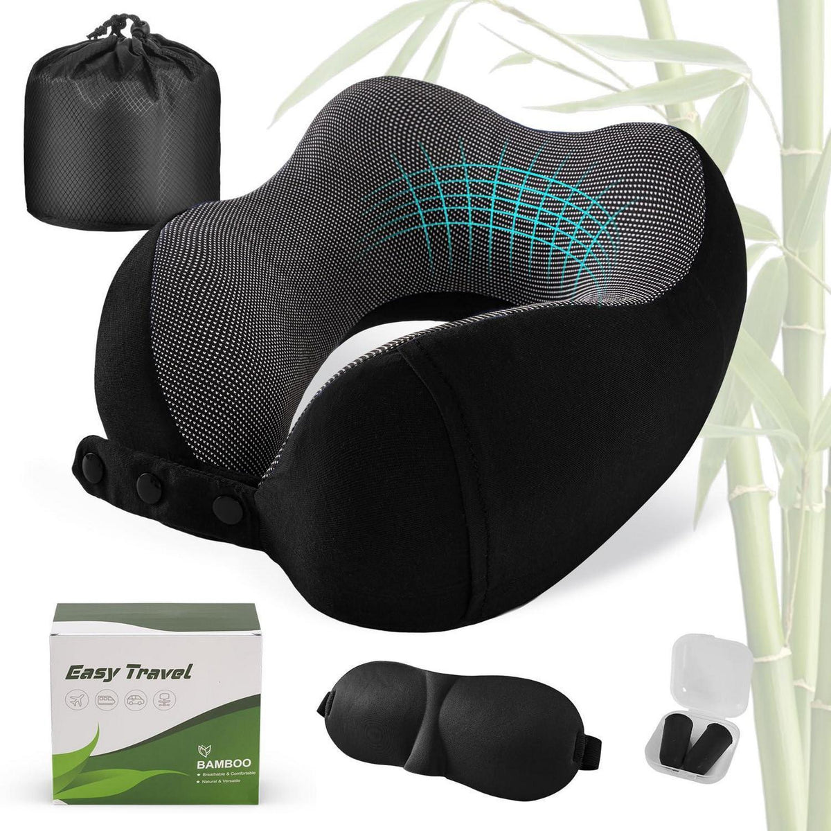 Reisekissen Nackenkissen Memory Foam Verstellbar mit Zubehör