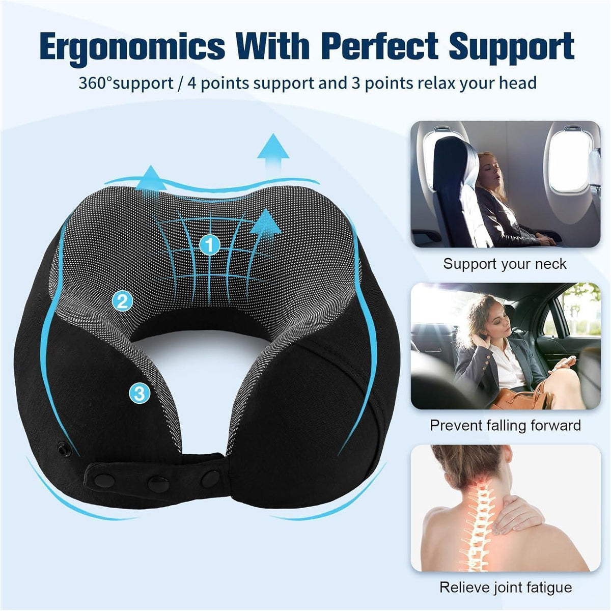 Reisekissen Nackenkissen Memory Foam Verstellbar mit Zubehör