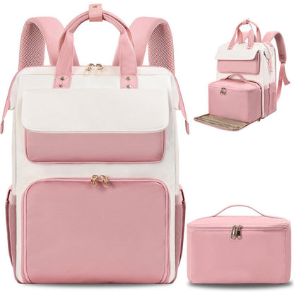 Lunch-Rucksack Damen Rosa-Beige mit Lunchbox & Laptopfach