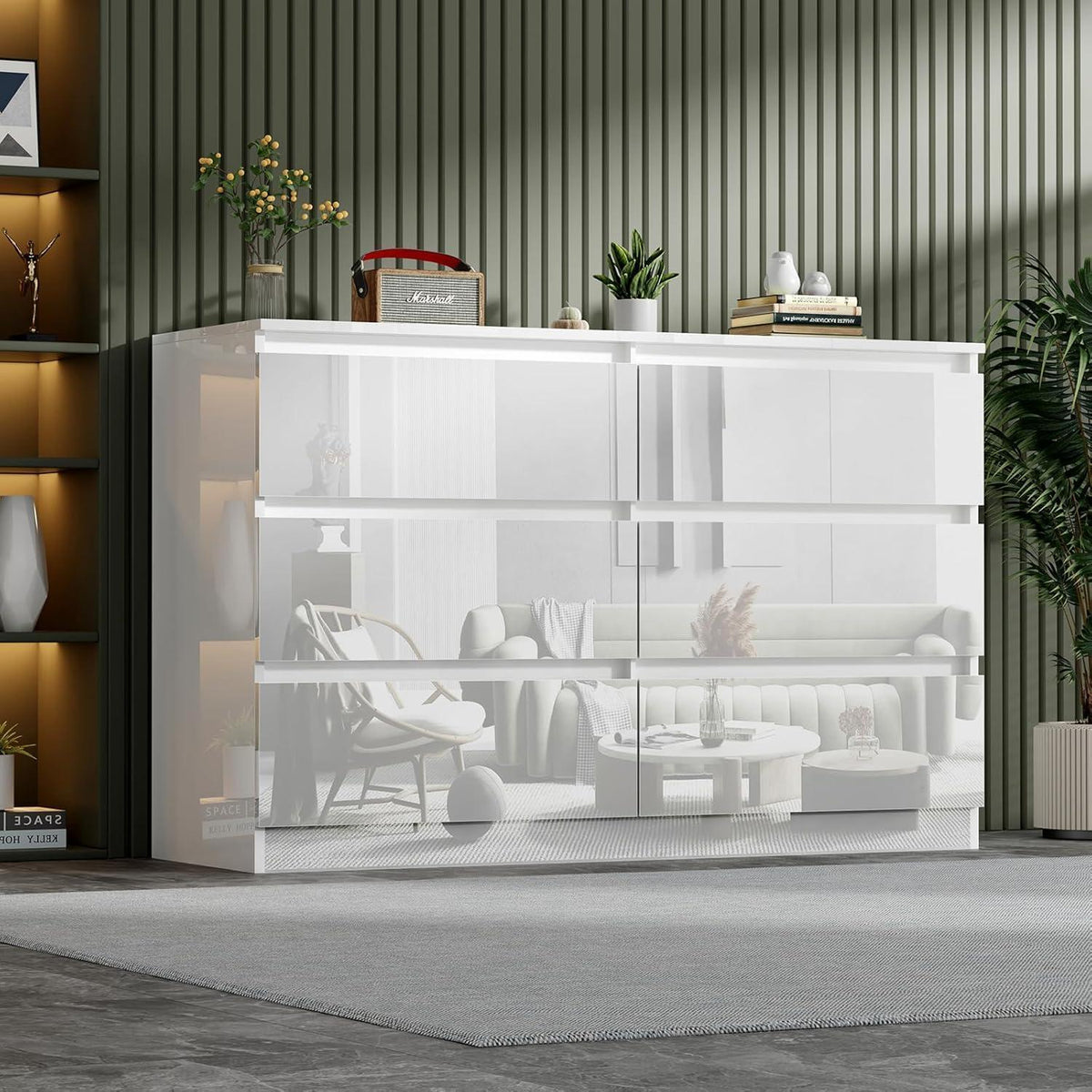 Weiße Kommode mit 6 Schubladen – Hochglanz Schlafzimmerschrank