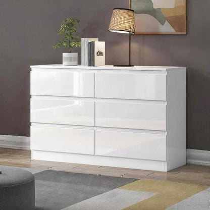 Weiße Kommode mit 6 Schubladen – Hochglanz Schlafzimmerschrank