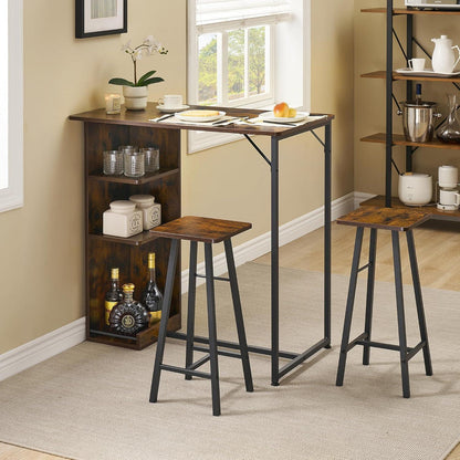Litake Bartisch Set mit 2 Barhockern – Industrie-Stil Braun
