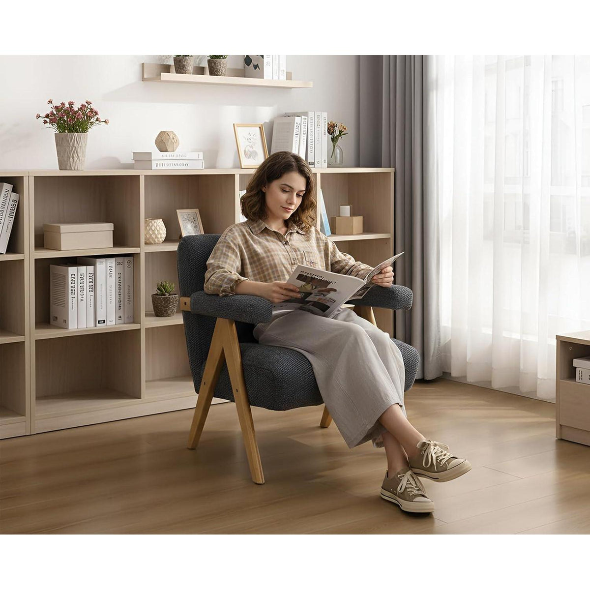 Chenille Loungesessel Grau – Modern & Bequem