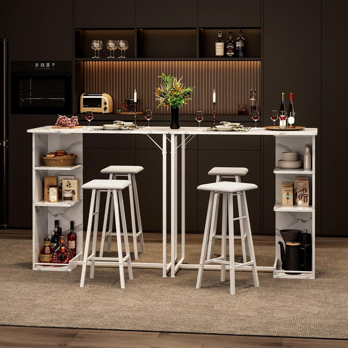 Litake Bartisch Set mit Barhocker – Industrie-Stil Weiß